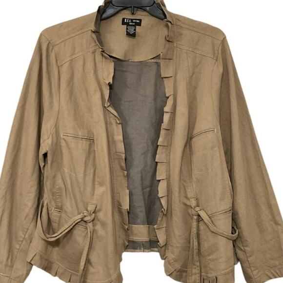 D.F.A New York Tan Ruffle Jacket Tie Front High Neck Size 2X Plus Steampunk - Picture 2 of 6